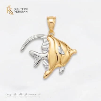 Pandantiv aur bicolor peste scalare din aur 14K cu corpul din aur galben si inotatoarele sculptate din aur alb rodiat