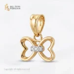 Pandantiv aur fluture cu zirconiu din aur 14K cu aripi stilizate din inimi si trei cristale stralucitoare
