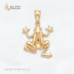 Pandantiv aur galben broasca din aur 14K cu forma sculpturala 3D fara pietre si suprafata polizata la luciu oglinda
