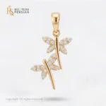 Pandantiv aur galben doua libelule cu zirconiu din aur 14K cu doua figurine suprapuse si aripi incrustate cu cristale stralucitoare