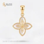 Pandantiv aur galben floare cu sidef din aur 14K cu petale din sidef alb natural, detalii filigranate si margine perlat milgrain