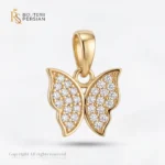 Pandantiv aur galben fluture cu zirconiu din aur 14K cu aripi pavate cu cristale stralucitoare si profil finisat la luciu oglinda