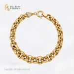 Brățară din aur galben 14K model Rolo cu zale rotunde diamantate și piatră de zirconiu încastrată lângă închizătoare Bijuterii Persian