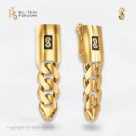 Cercei aur galben 14K Monaco Classic Drop cu lant atarnator si sigla Monaco