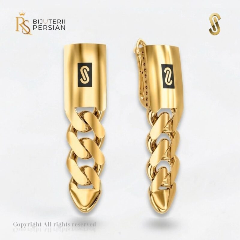 Cercei aur galben 14K Monaco Classic Drop cu lant atarnator si sigla Monaco