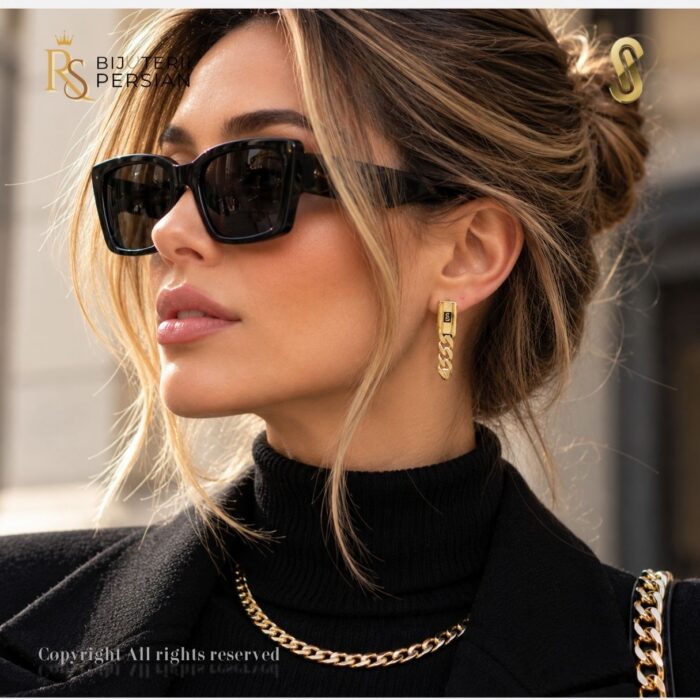 Cercei aur galben 14K Monaco Classic Drop cu lant atarnator si sigla Monaco