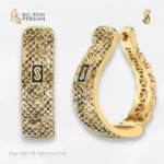 Cercei aur galben 14K Monaco Diamond Cut Hoops originali cu textura diamantata in relief si sigla Monaco
