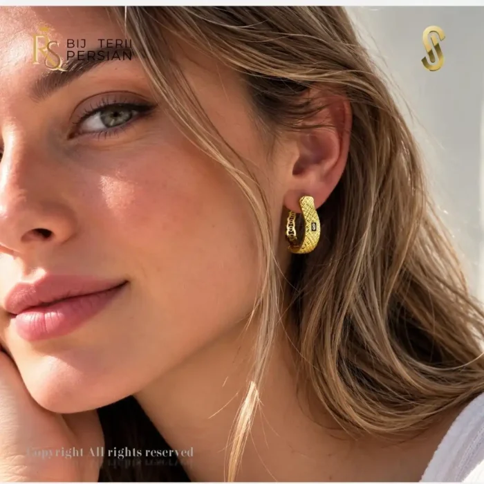 Cercei Aur Galben 14K Monaco Diamond Cut Hoops – Cercei Originali Monaco Chain - imagine 2