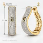 Cercei aur galben 14K Monaco Pave Hoops originali incrustati cu pietre zirconiu si sigla Monaco