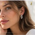 Cercei aur galben 14K Monaco Pave Hoops originali incrustati cu pietre zirconiu si sigla Monaco