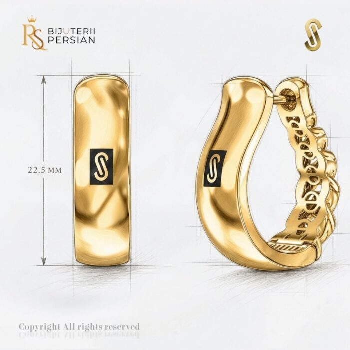 Cercei aur galben 14K Monaco Plain Hoops originali cu finisaj neted polizat la luciu oglinda si sigla Monaco
