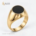 Ghiul clasic din aur galben 14K pentru bărbați tip sigiliu cu piatră rotundă de zirconiu negru Bijuterii Persian