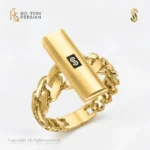 Inel aur galben 14K Monaco Vera Plain Lock original cu placuta alungita polizata si corp din zale Cuban