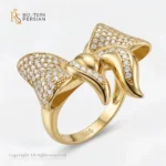 Inel aur galben model fundă din aur 14K cu aripi pavate dens cu cristale de zirconiu