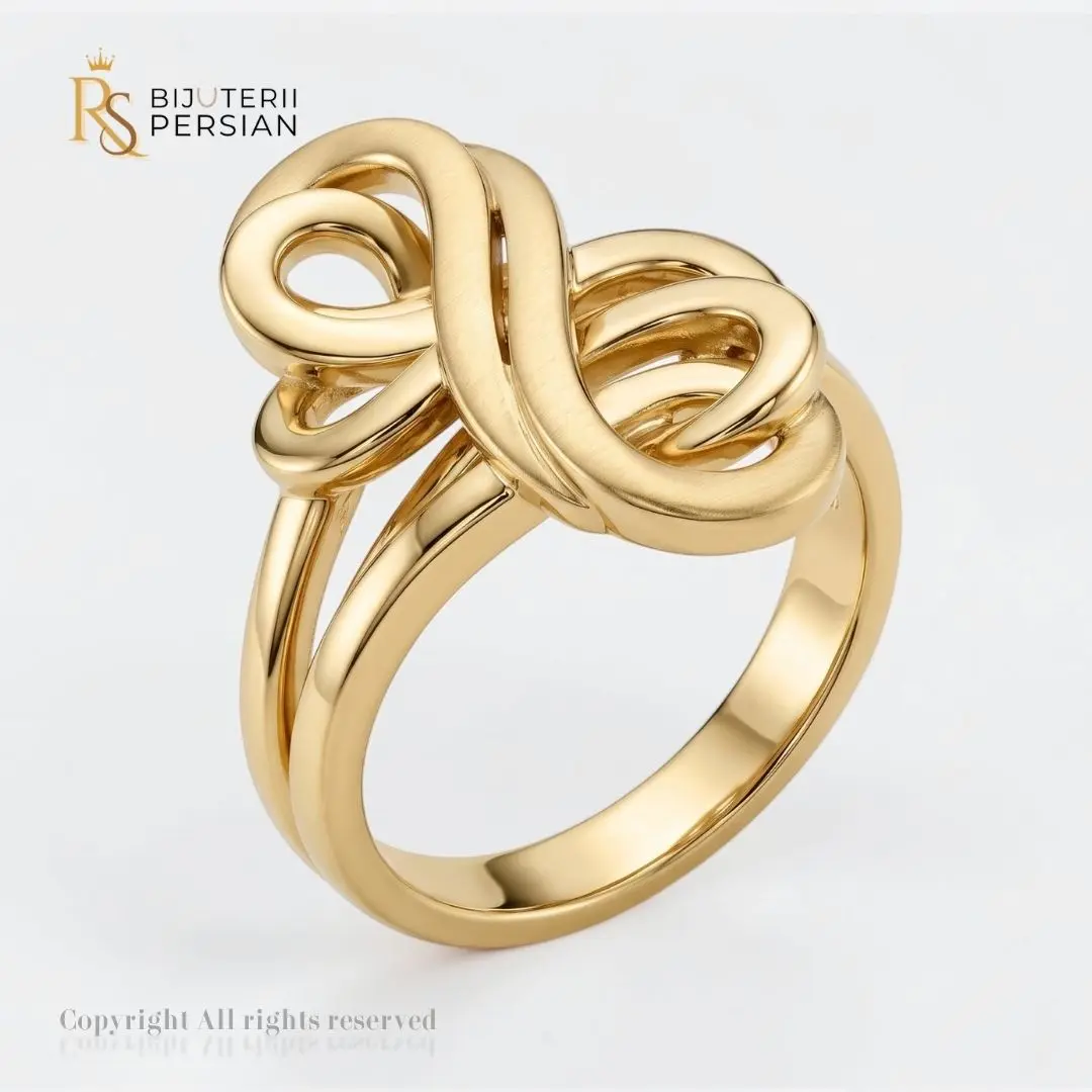 inel-aur-galben-panglici-intranse-14k-bijuterii-persian Inel aur galben panglici intrânse din aur 14K fara pietre cu benzi impletite si finisaje lucioase