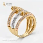 Inel aur tricolor benzi multiple din aur 14K cu straturi suprapuse pavate cu zirconiu