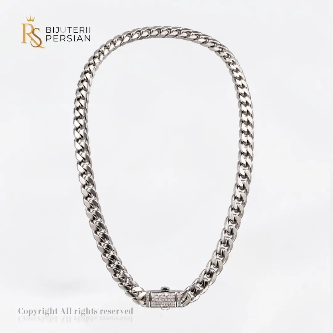 lant-aur-alb-14k-cuban-link-masiv-inchizatoare-pavata-bijuterii-persian Lanț masiv din aur alb 14K model Cuban Link cu închizătoare pavată cu pietre de zirconiu Bijuterii Persian
