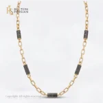 Lanț din aur galben 14K cu zale dreptunghiulare și elemente cilindrice negre cu pietre de zirconiu Bijuterii Persian