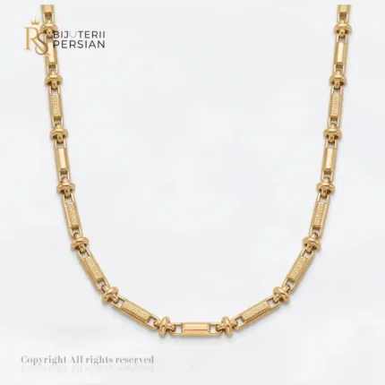 Lant aur galben 14K model Versa cu zale cilindrice si elemente gravate cu motiv grecesc