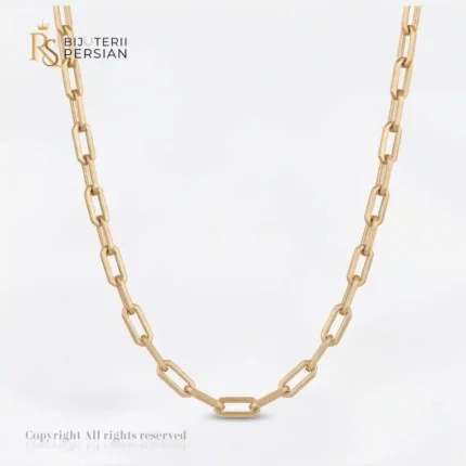 Lant aur galben 14K zale dreptunghiulare alungite stil paperclip cu finisaj polizat