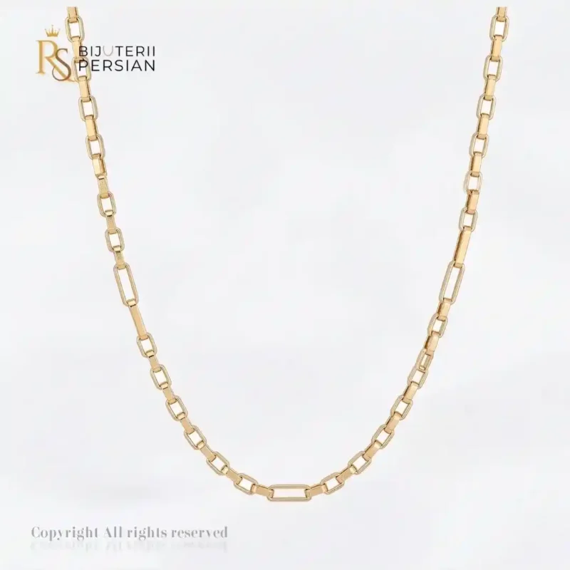 Lant aur galben zale dreptunghiulare alternate din aur 14K cu zale geometrice polizate la luciu oglinda